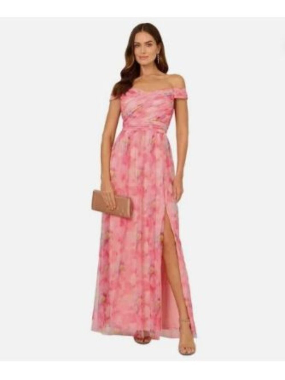 Adrianna Papell Pink Sweetpea Off The Shoulder Tulle Gown Formal Dress Nwt 14W
